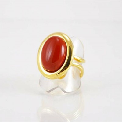 Bague fini or avec jaspe rouge