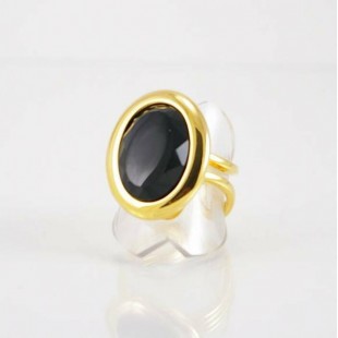 Bague fini or avec onyx noir biseauté