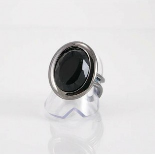 Bague fini gunmetal et onyx noir biseauté