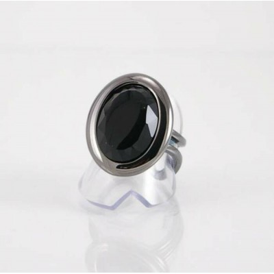Bague fini gunmetal et onyx noir biseauté