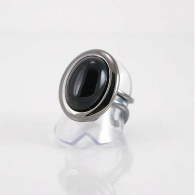 Bague fini gunmetal avec onyx noir