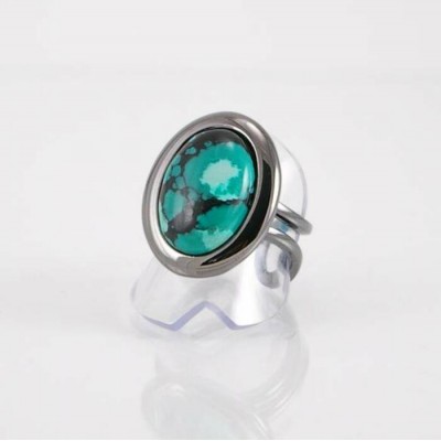 Bague fini gunmetal et turquoise