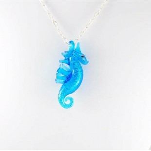 Hippocampe en verre avec chaîne argent sterling
