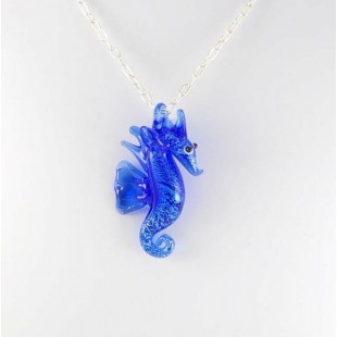 Hippocampe en verre avec chaîne argent sterling