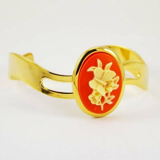 Bracelet or avec camée à motif Florale