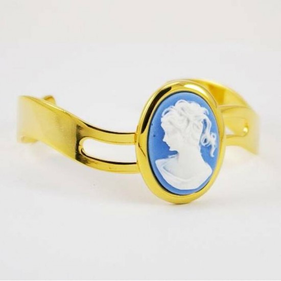 Bracelet or avec camée bleu et blanc
