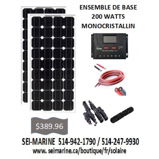 KIT SOLAIRE DE BASE  200 WATTS  MONOCRISTALLIN