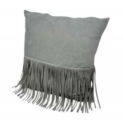 Coussin Décoratif Gris avec Franges Bohèmes