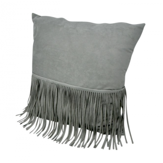 Coussin Décoratif Gris avec Franges Bohèmes
