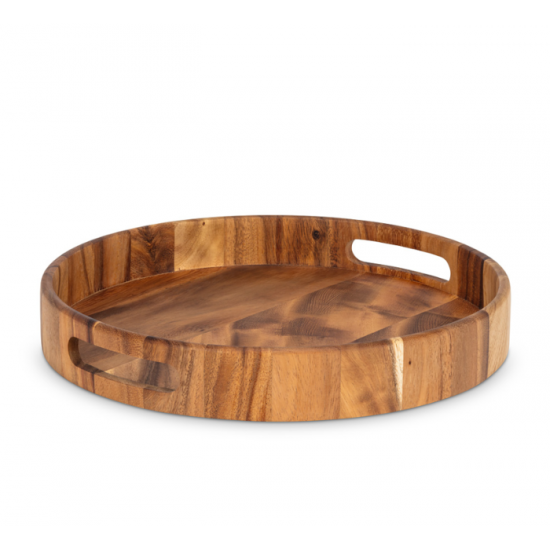 Cabaret rond en bois d’acacia – avec poignées intégrées