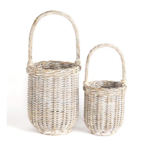 Paniers Décoratifs Ronds en Osier avec Poignée (Lot de 2)