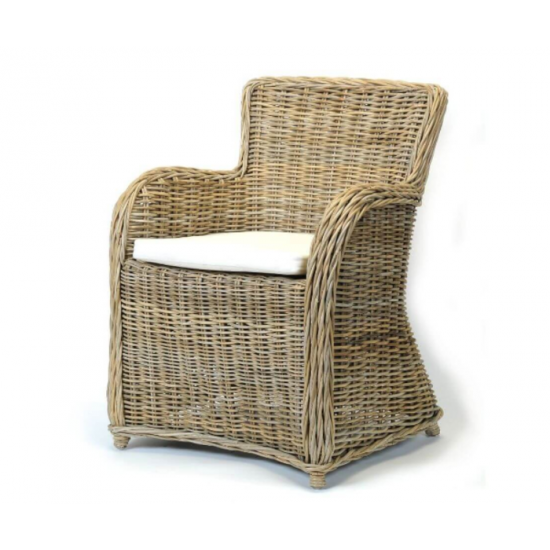 Fauteuil en Rotin Naturel avec Coussin Blanc