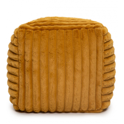 Pouf cube Raya en velours côtelé moutarde