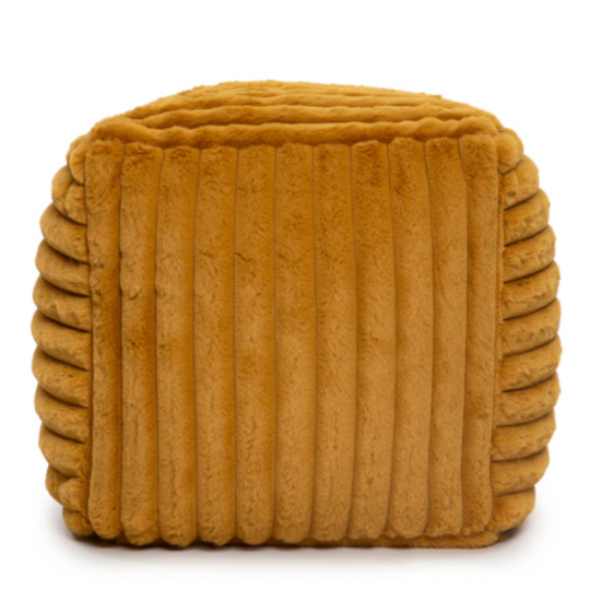 Pouf cube Raya en velours côtelé moutarde