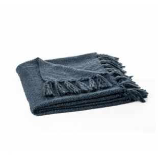 Jeté Tricot Bleu Marine à Franges 