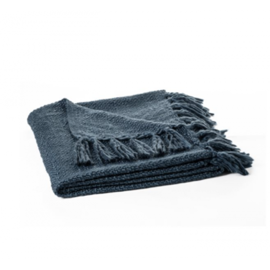 Jeté Tricot Bleu Marine à Franges 