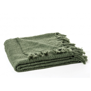 Jeté Tricot Vert Naturel à Franges 