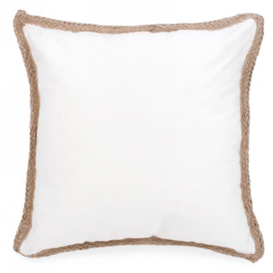 Coussin Blanc Bordure En Jute