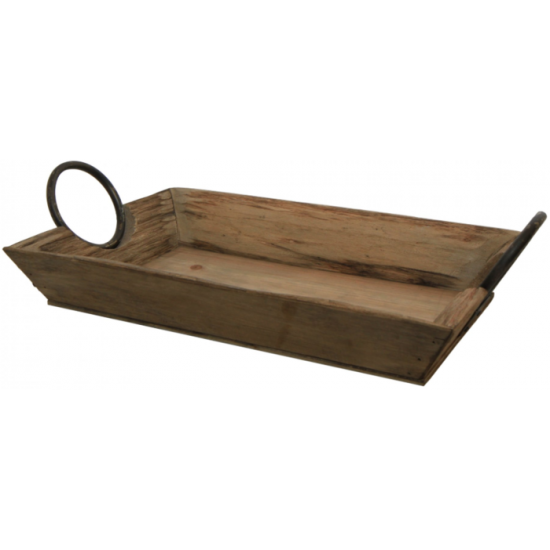 Plateau décoratif en bois avec poignées métal