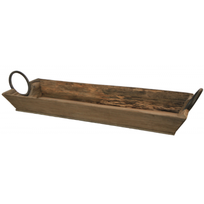 Plateau décoratif en bois avec poignées métal
