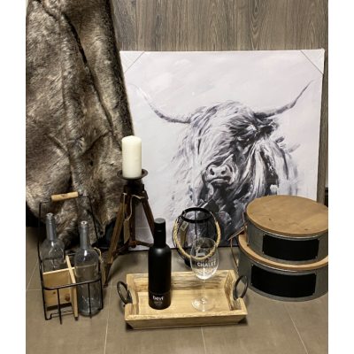 Plateau décoratif en bois avec poignées métal