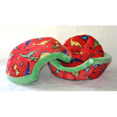 Coussin Coquille, dinosaures colorés sur fond rouge (petit)