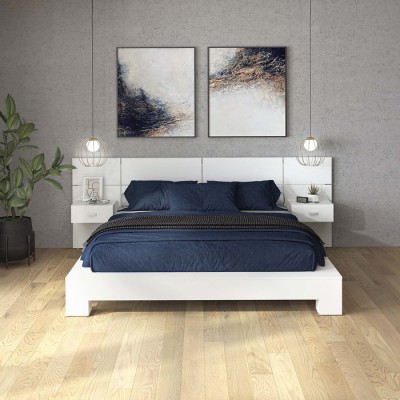 Lit queen Zen Combinaison (Blanc) avec tables de chevet W3311.11-24-60.UK