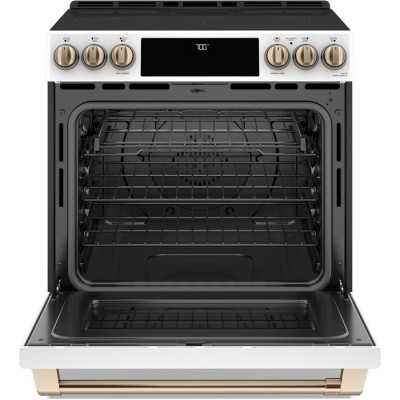 GE Café Cuisinière à éléments radiants de 30po avec friture a air sans préchauffage CCES700P4MW2 (Blanc Mat)