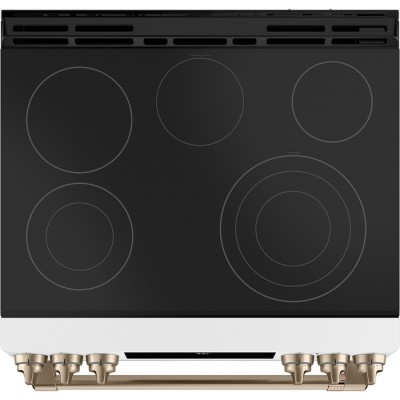 GE Café Cuisinière à éléments radiants de 30po avec friture a air sans préchauffage CCES700P4MW2 (Blanc Mat)