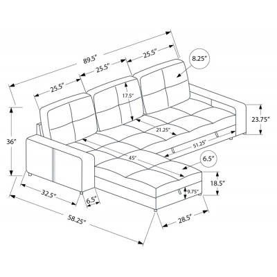 Sofa lit avec chaise longue reversible 8A14L68