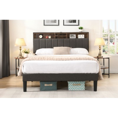 Lit double T-2178 avec rangement (Gris)