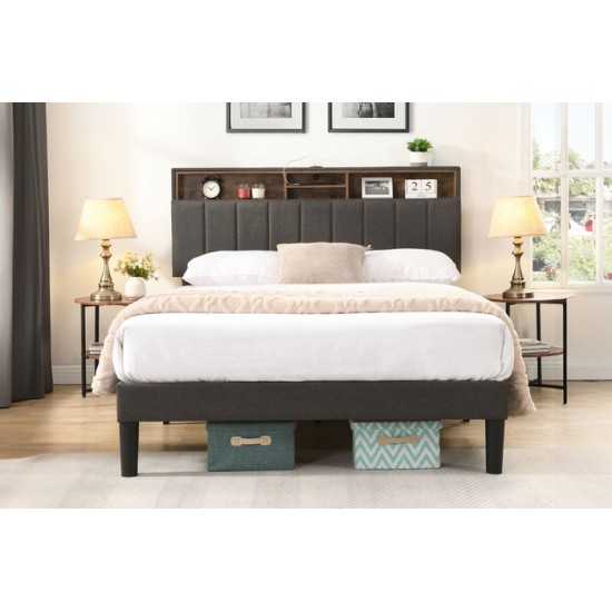 Lit double T-2178 avec rangement (Gris)