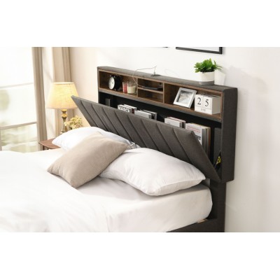 Lit double T-2178 avec rangement (Gris)