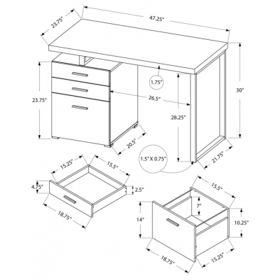 Bureau de travail 48"L (droit ou gauche) I7326