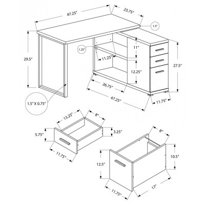 Bureau de travail en coin (droit ou gauche) I7133