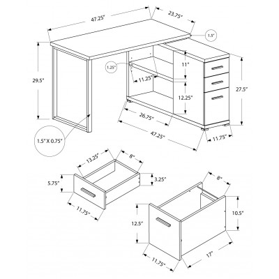 Bureau de travail en coin (droit ou gauche) I7135