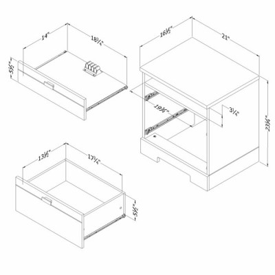 Table de chevet avec tiroirs et organisateur de fils Reevo (Onyx Noir) 10260
