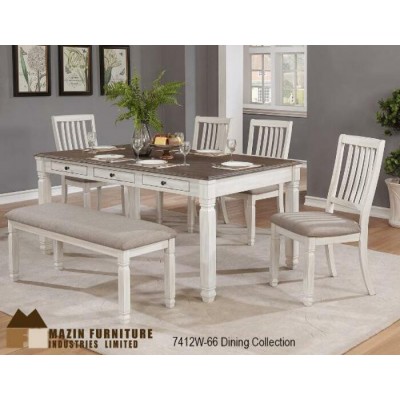 Ensemble table, quatre chaises et un banc Nesbitt