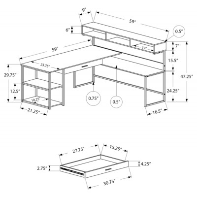 Bureau de travail en coin (droit ou gauche) I7160