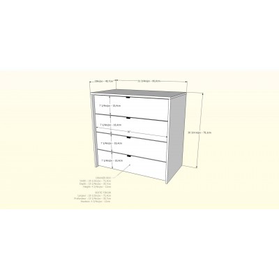 Commode 4 tiroirs 212403 (Blanc/Noyer)