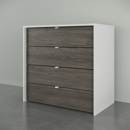 Commode 4 tiroirs 212448 (Blanc/Gris Écorce)