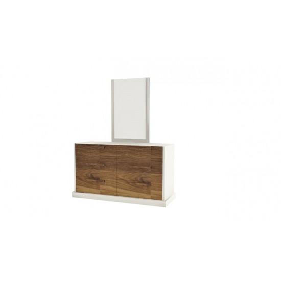Bureau double avec miroir 4894 (Blanc/Noyer)
