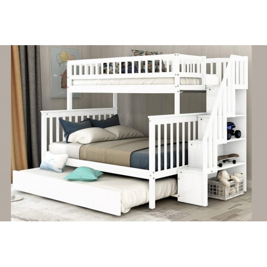 Lit superposé 39"/54" T-2594 avec escalier (Blanc)