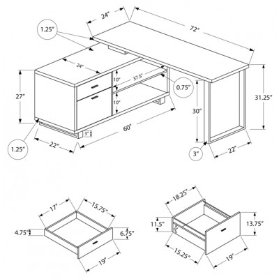 Bureau de travail en coin 72"L I7710