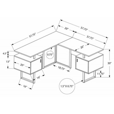 Bureau de travail en coin 58" I7695