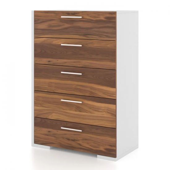 Commode 5 tiroirs 6494 (Blanc/Noyer)
