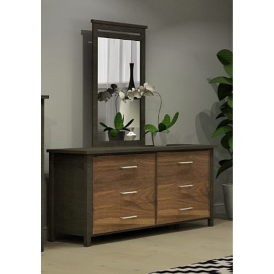 Bureau double avec miroir 9584 (Ardoise/Noyer)
