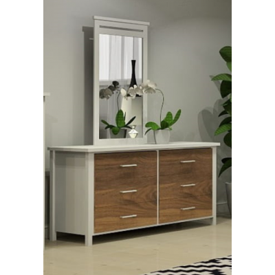 Bureau double avec miroir 9594 (Blanc/Noyer)