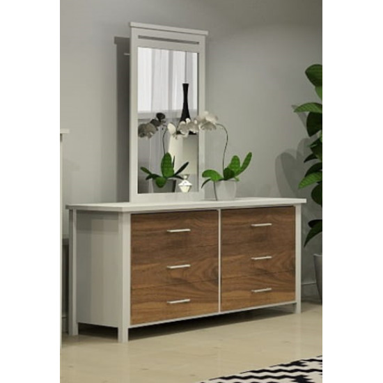 Bureau double avec miroir 9594 (Blanc/Noyer)