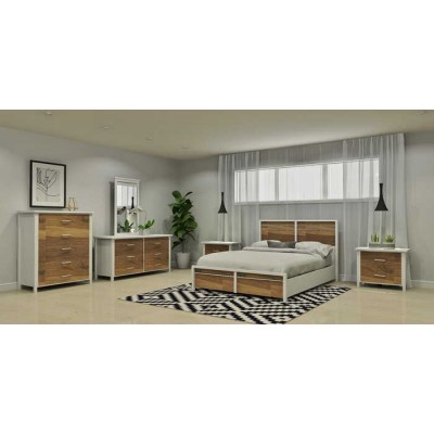 Bureau double avec miroir 9594 (Blanc/Noyer)